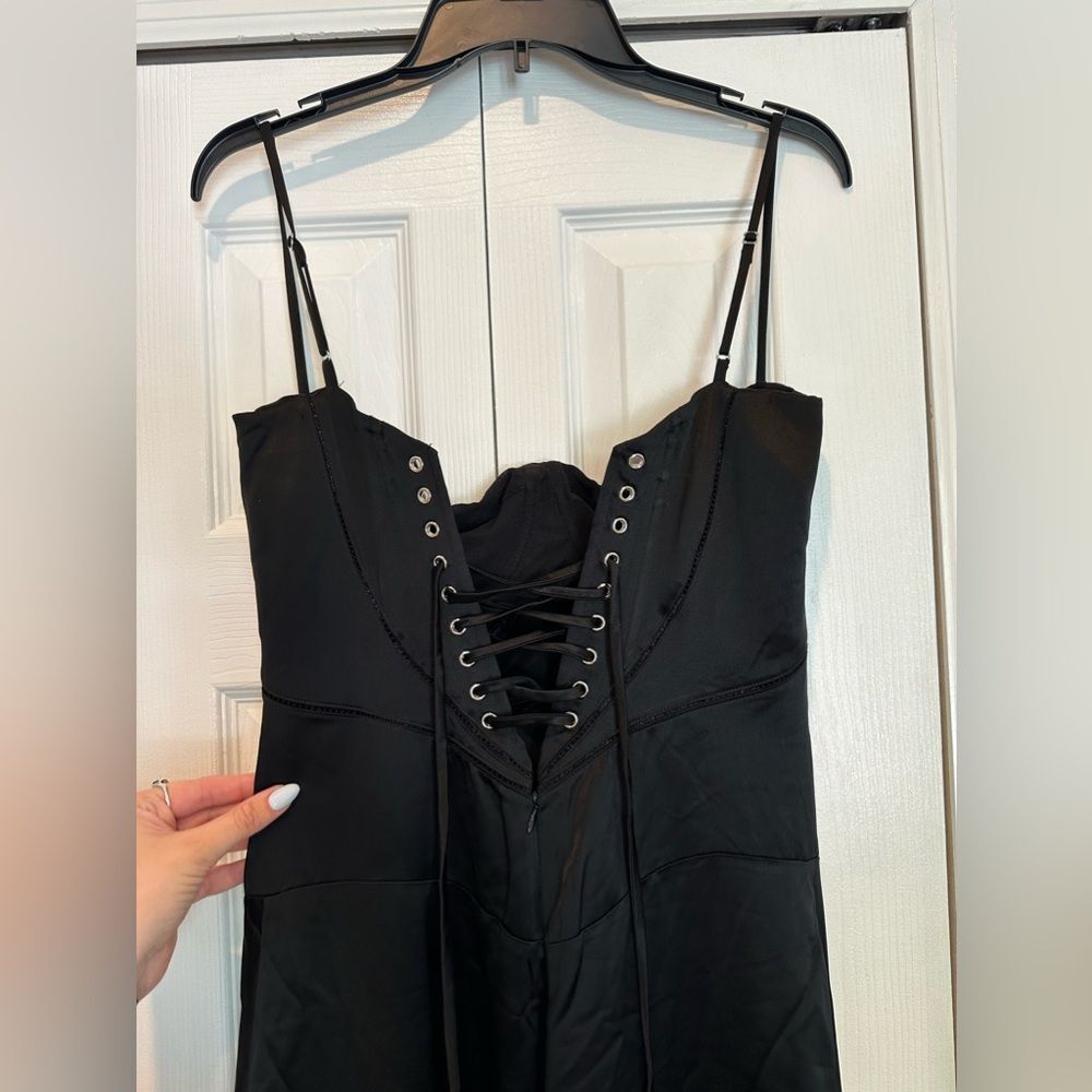 House of CB Anabella Dress—Long Black Formal Corset Tie Contemporary Chic - Picture 4 of 10